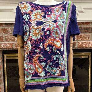 Anthropologie Paisley Short Sleeve Multicolor Floral Jewel Tone Top / L / EUC